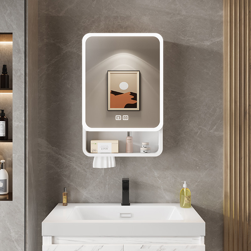 Home Bathroom Glass - Organizer Mirror Bathroom Cabinet Storage Shelves