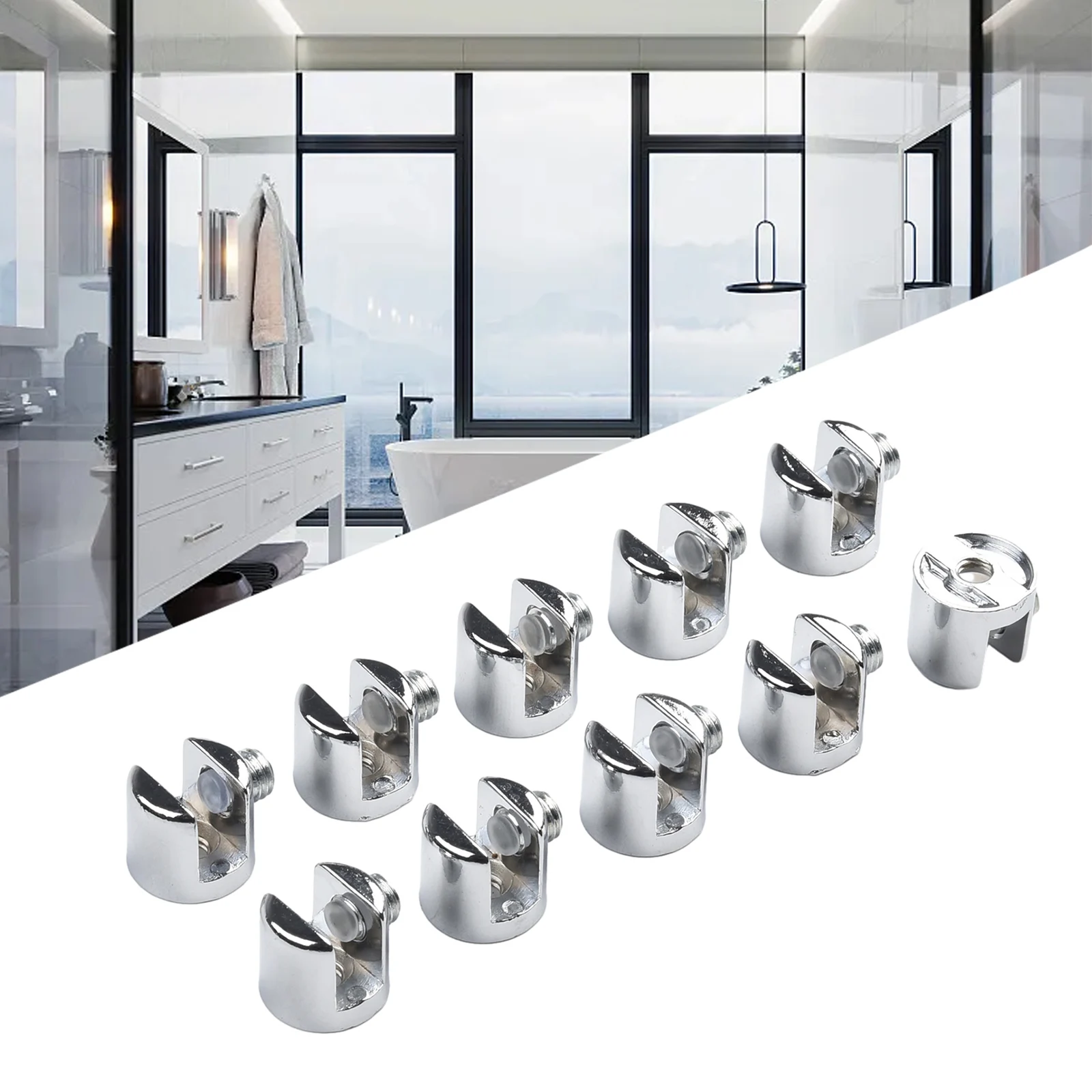 Home Bathroom Glass - Clips Glass Bracket Clamp Shelves Zinc