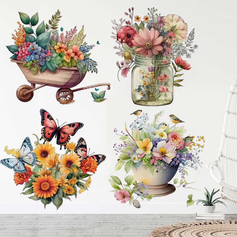 Home Bathroom Window - Rural Style Flower Watercolor Wall Sticker