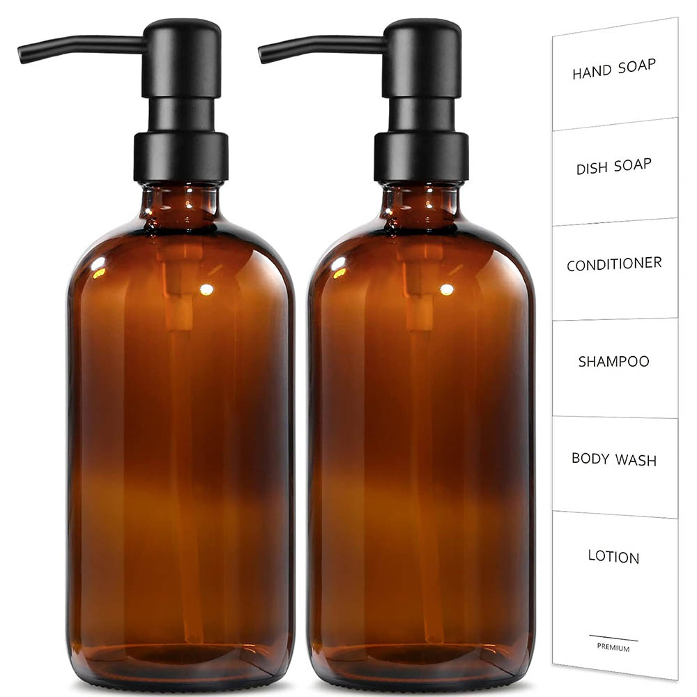Soap Dispenser Pump - Amber Glass Soap Dispenser, 2 Pack
