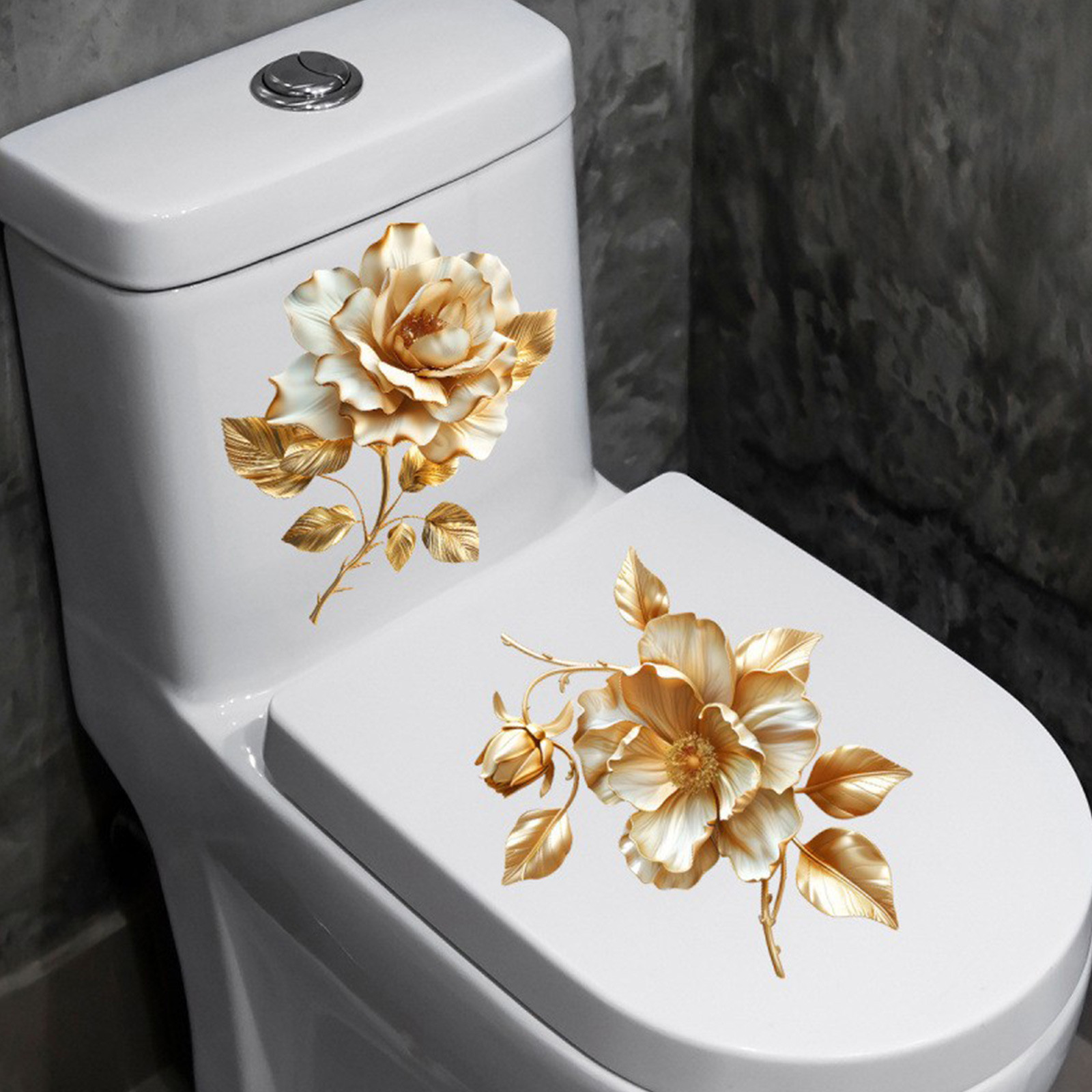 Home Of The Year Bathroom - 2pcs Floral Toilet Stickers To Add