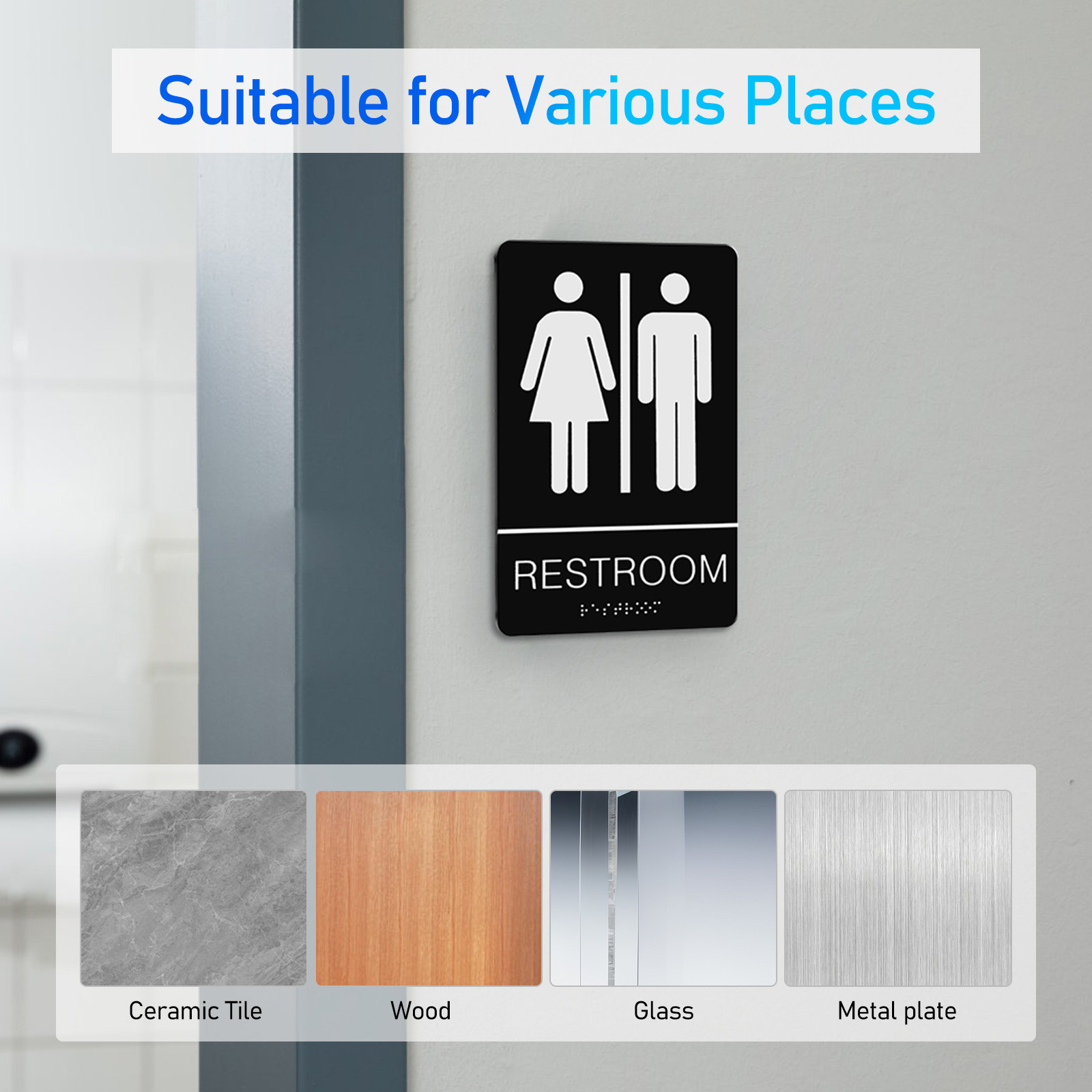 Unisex Braille Restroom Sign A - Home Office Bathroom recension och pris